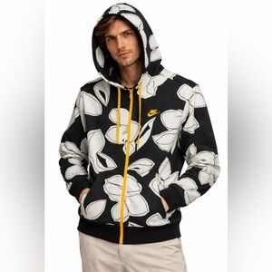 Nike Sportswear Floral Zip Up Hoodie Men’s Small Black Yellow